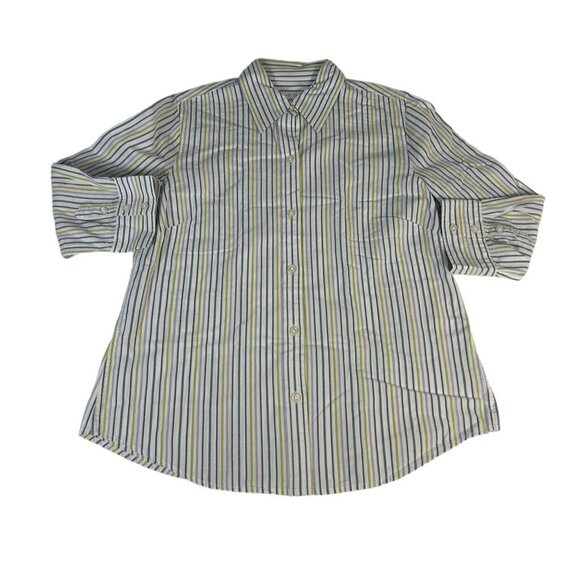 Izod Shirt White Blue Striped Button Up Long Sleeve Collard Cotton Women's Top M - Picture 1 of 5